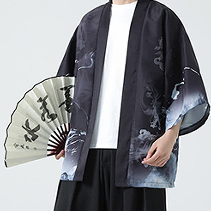 Buddha Stones 夏物カジュアル ヴィンテージ 鶴柄 メンズ着物 - ドラゴン - US/UK/AU48, EU58 （5XL） - image 11