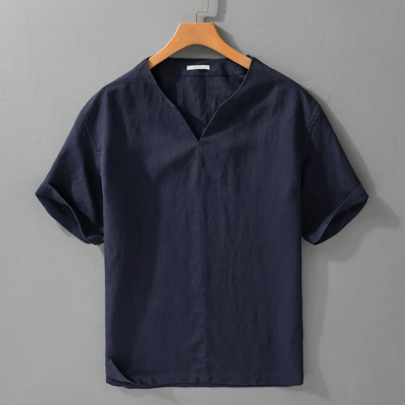 Buddha Stones 夏向けミニマルデザイン無地Vネックメンズ半袖Tシャツ - 海軍 - US/UK/AU42、 EU52 (3XL) - image 7