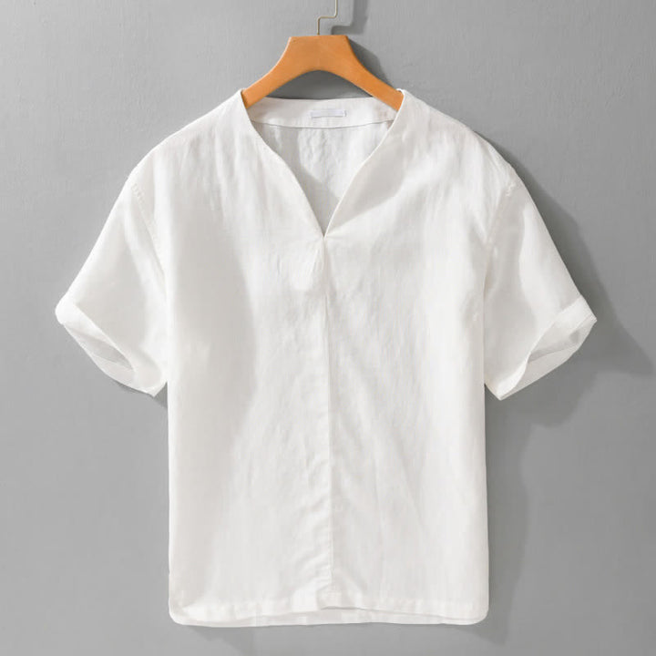 Buddha Stones 夏向けミニマルデザイン無地Vネックメンズ半袖Tシャツ - 白 - US/UK/AU42、 EU52 (3XL) - image 12