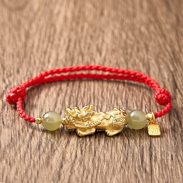 Buddha Stones 銅製貔貅（ひきゅうふ）文字幸運の赤紐ブレスレット - image 4