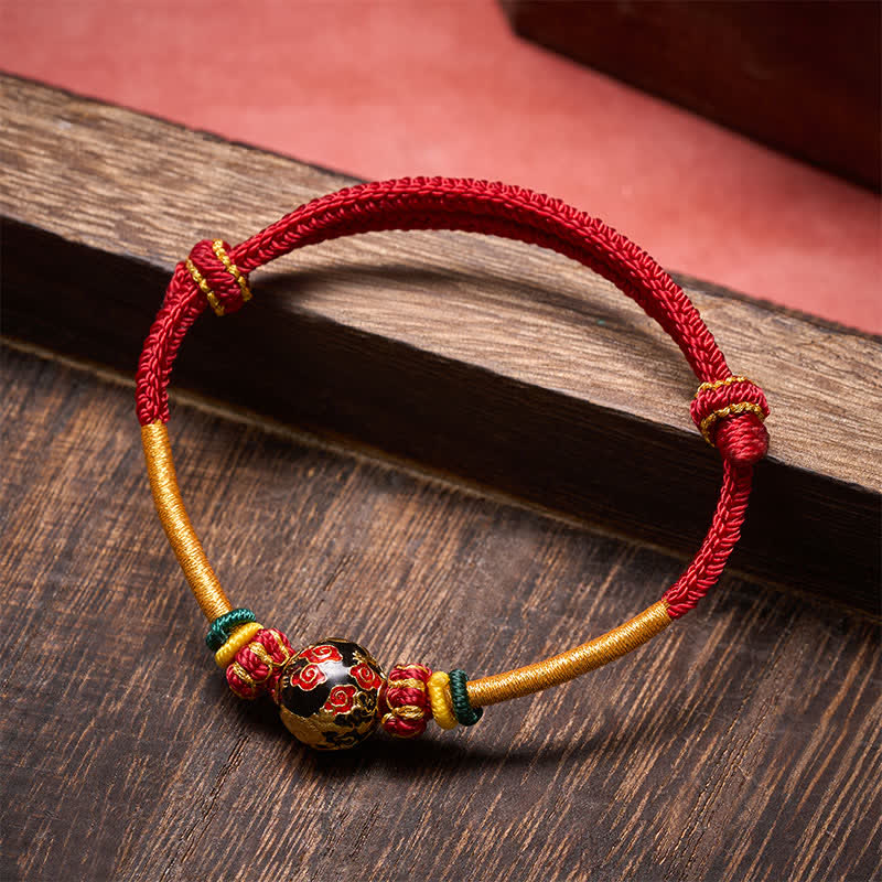 Buddha Stones 銅製ドラゴンビーズと赤紐を使った丈夫な編み込みブレスレット - image 1