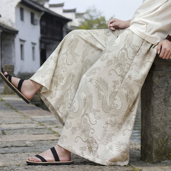 Buddha Stones 夏物カジュアル唐草風ドローストリングドラゴンアンクルパンツメンズワイドレッグパンツ - image 43