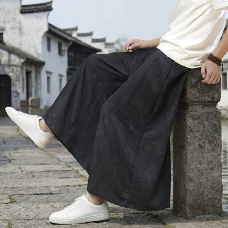 Buddha Stones 夏物カジュアル唐草風ドローストリングドラゴンアンクルパンツメンズワイドレッグパンツ - image 16