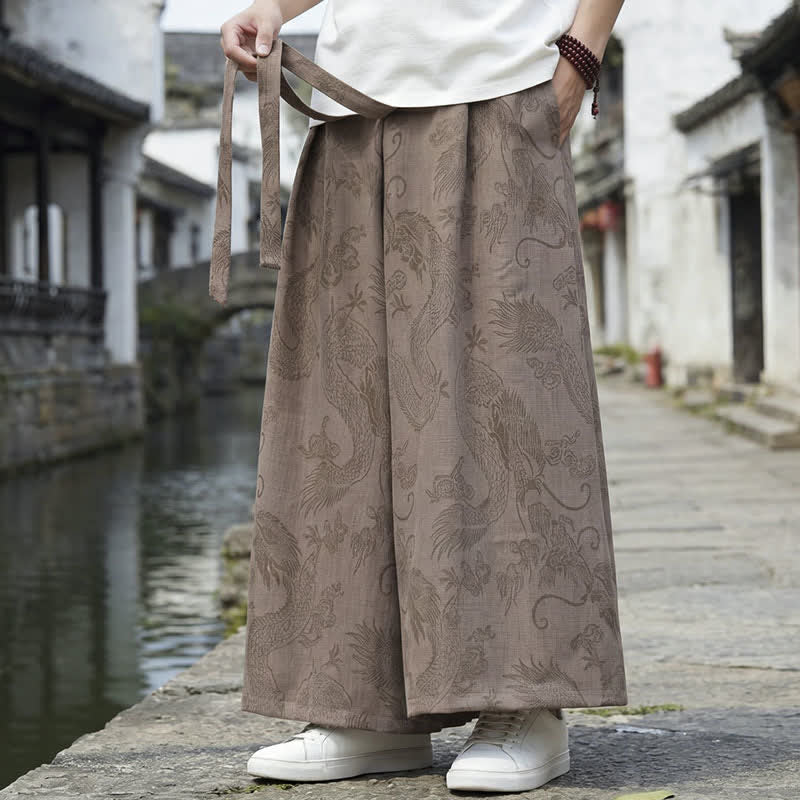 Buddha Stones 夏物カジュアル唐草風ドローストリングドラゴンアンクルパンツメンズワイドレッグパンツ - image 18