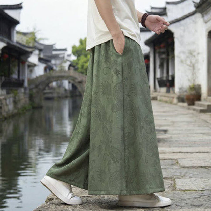 Buddha Stones 夏物カジュアル唐草風ドローストリングドラゴンアンクルパンツメンズワイドレッグパンツ - image 5