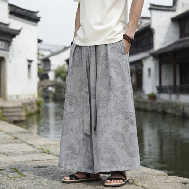 Buddha Stones 夏物カジュアル唐草風ドローストリングドラゴンアンクルパンツメンズワイドレッグパンツ - image 26