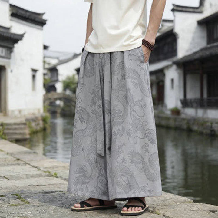 Buddha Stones 夏物カジュアル唐草風ドローストリングドラゴンアンクルパンツメンズワイドレッグパンツ - image 26