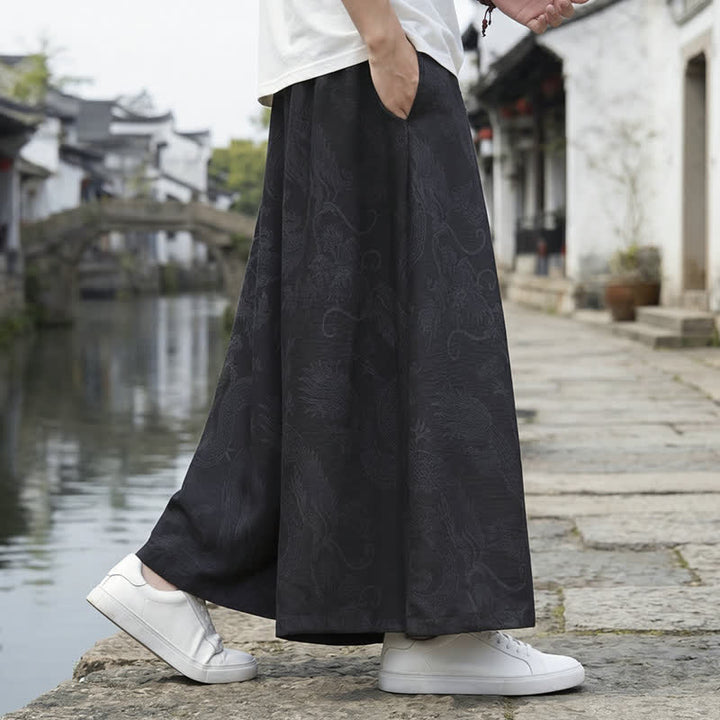 Buddha Stones 夏物カジュアル唐草風ドローストリングドラゴンアンクルパンツメンズワイドレッグパンツ - image 12