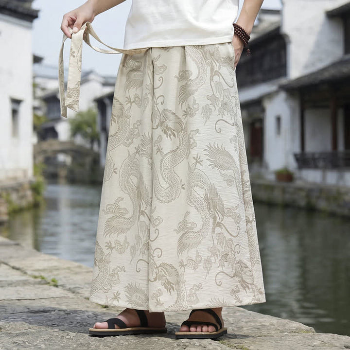 Buddha Stones 夏物カジュアル唐草風ドローストリングドラゴンアンクルパンツメンズワイドレッグパンツ - image 34