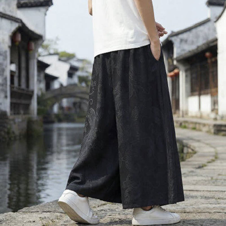 Buddha Stones 夏物カジュアル唐草風ドローストリングドラゴンアンクルパンツメンズワイドレッグパンツ - image 13