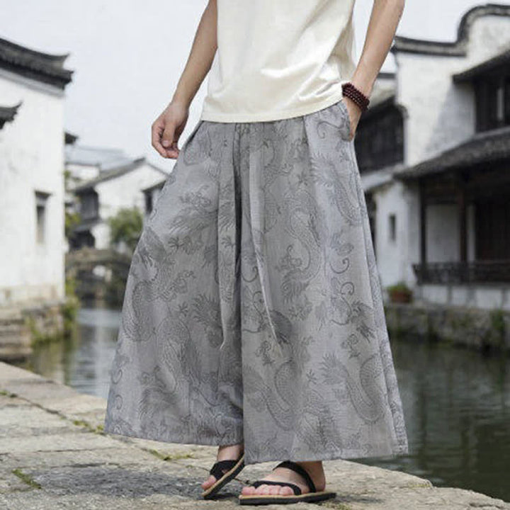 Buddha Stones 夏物カジュアル唐草風ドローストリングドラゴンアンクルパンツメンズワイドレッグパンツ - image 30