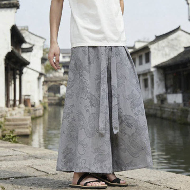 Buddha Stones 夏物カジュアル唐草風ドローストリングドラゴンアンクルパンツメンズワイドレッグパンツ - image 29