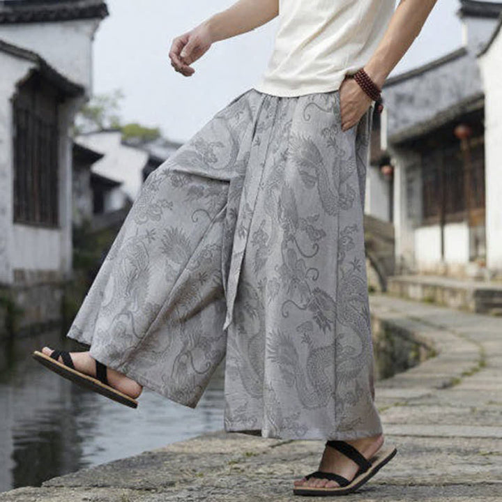 Buddha Stones 夏物カジュアル唐草風ドローストリングドラゴンアンクルパンツメンズワイドレッグパンツ - image 32