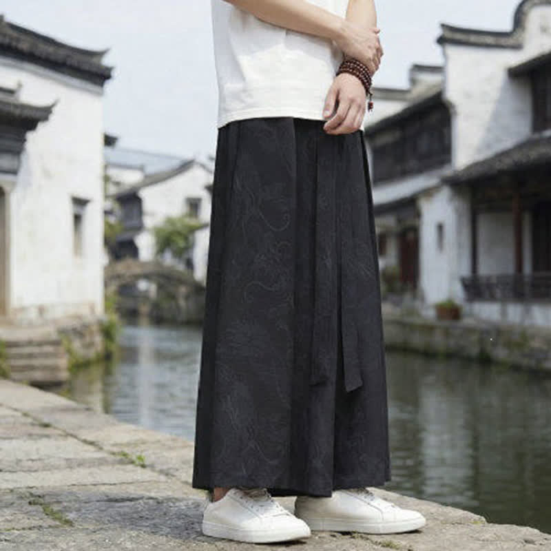 Buddha Stones 夏物カジュアル唐草風ドローストリングドラゴンアンクルパンツメンズワイドレッグパンツ - image 10