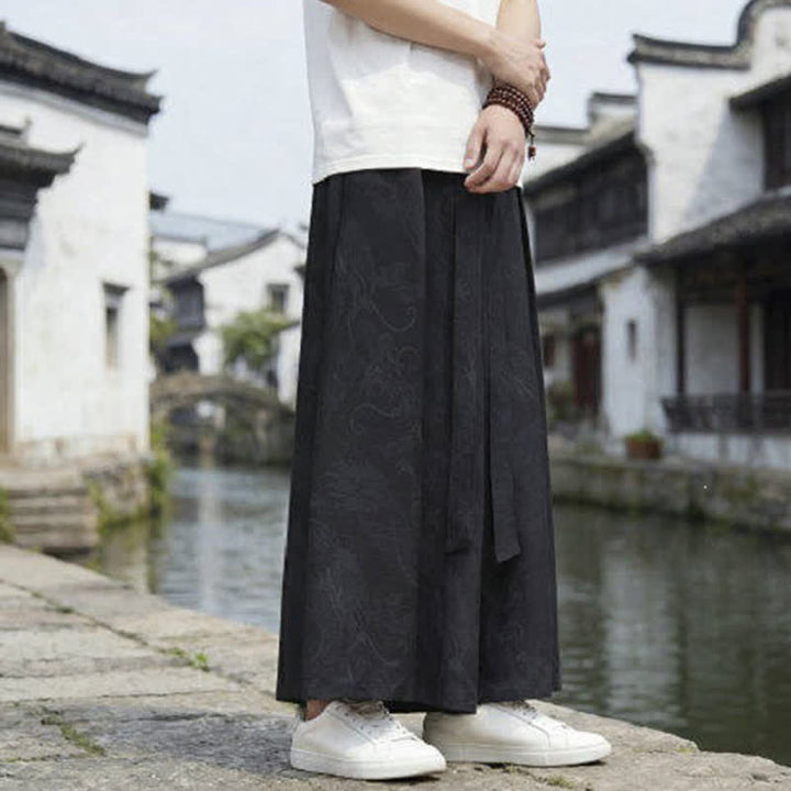 Buddha Stones 夏物カジュアル唐草風ドローストリングドラゴンアンクルパンツメンズワイドレッグパンツ - image 10