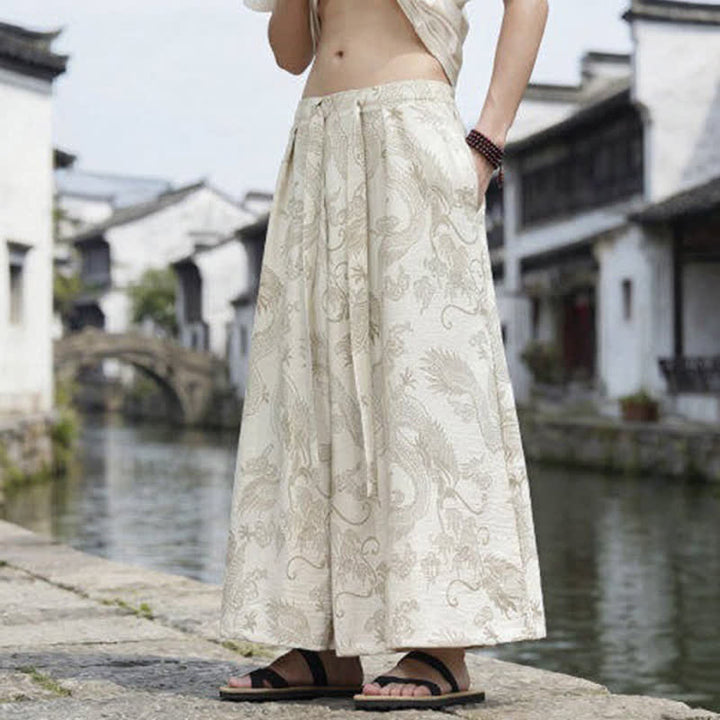 Buddha Stones 夏物カジュアル唐草風ドローストリングドラゴンアンクルパンツメンズワイドレッグパンツ - image 38