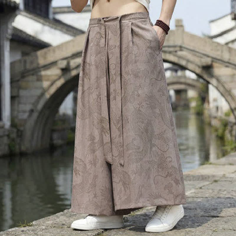 Buddha Stones 夏物カジュアル唐草風ドローストリングドラゴンアンクルパンツメンズワイドレッグパンツ - image 19