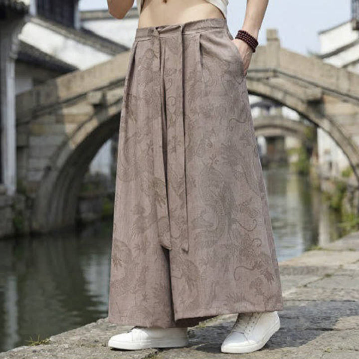 Buddha Stones 夏物カジュアル唐草風ドローストリングドラゴンアンクルパンツメンズワイドレッグパンツ - image 19