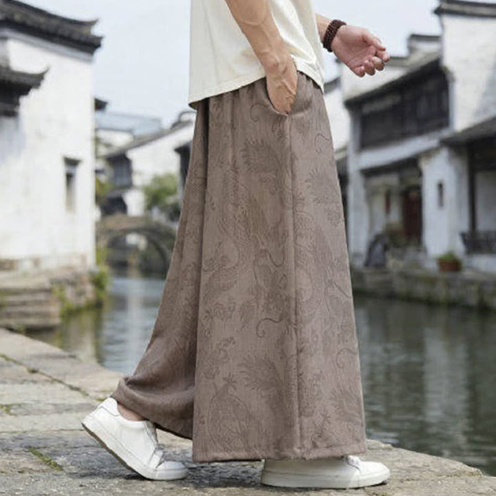 Buddha Stones 夏物カジュアル唐草風ドローストリングドラゴンアンクルパンツメンズワイドレッグパンツ - image 20