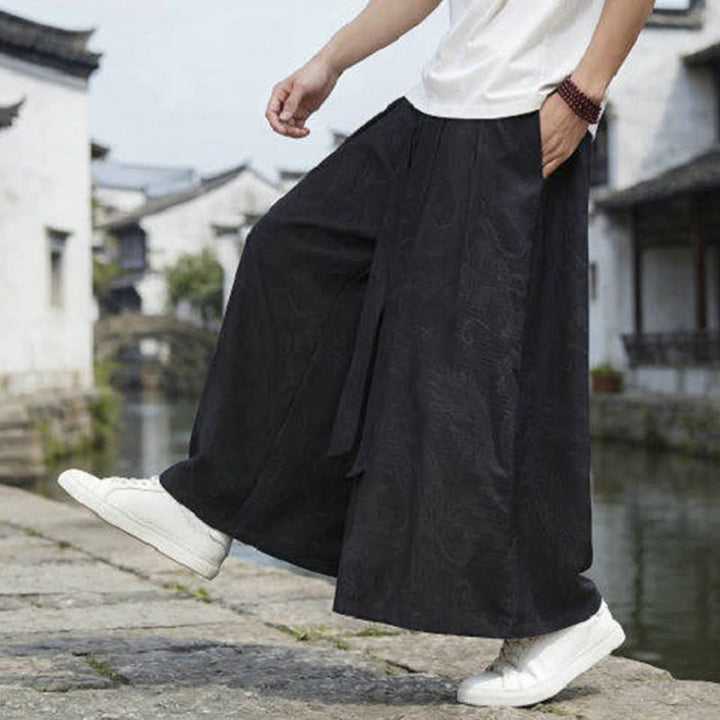 Buddha Stones 夏物カジュアル唐草風ドローストリングドラゴンアンクルパンツメンズワイドレッグパンツ - image 15