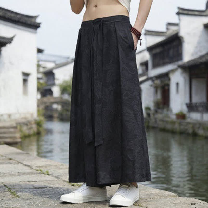 Buddha Stones 夏物カジュアル唐草風ドローストリングドラゴンアンクルパンツメンズワイドレッグパンツ - image 11