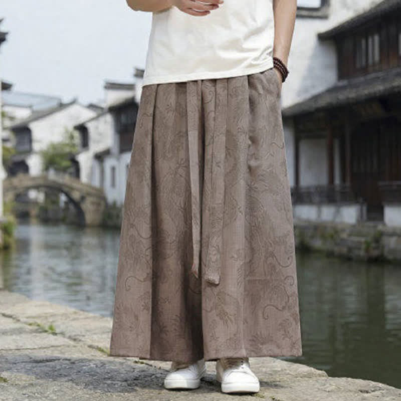 Buddha Stones 夏物カジュアル唐草風ドローストリングドラゴンアンクルパンツメンズワイドレッグパンツ - タン - US/UK/AU46、 EU56 (5XL) - image 17