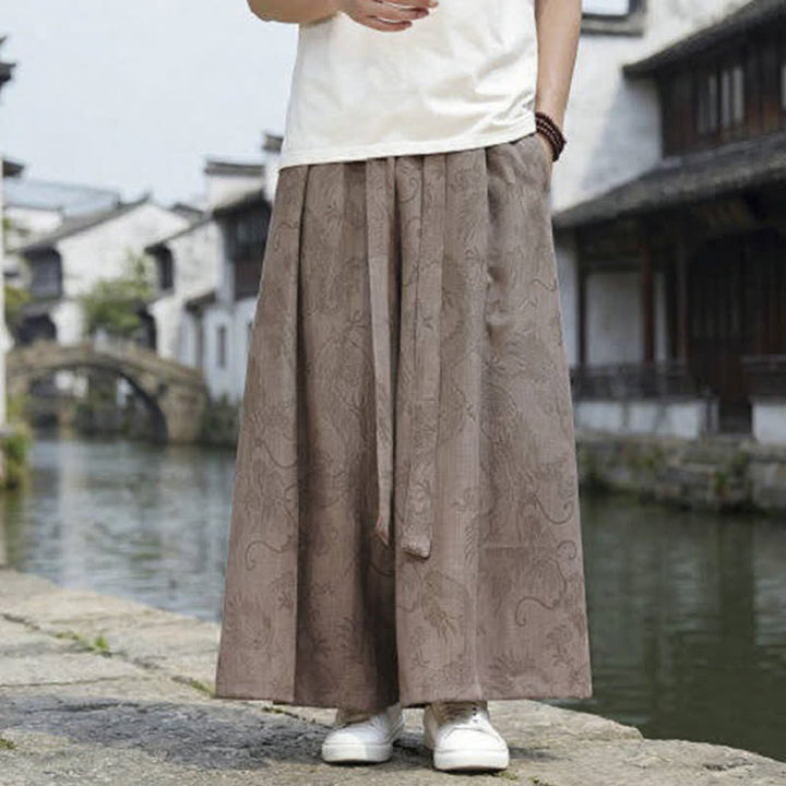 Buddha Stones 夏物カジュアル唐草風ドローストリングドラゴンアンクルパンツメンズワイドレッグパンツ - タン - US/UK/AU46、 EU56 (5XL) - image 17