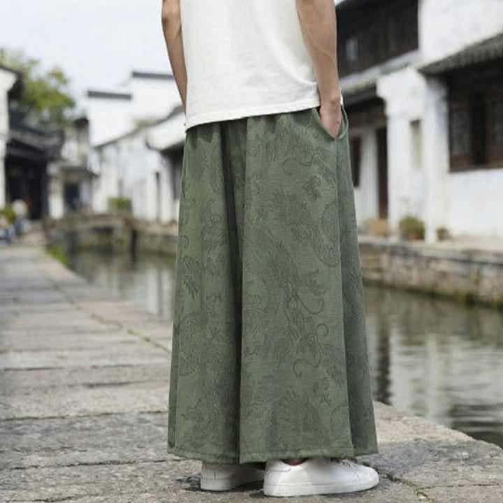 Buddha Stones 夏物カジュアル唐草風ドローストリングドラゴンアンクルパンツメンズワイドレッグパンツ - image 4