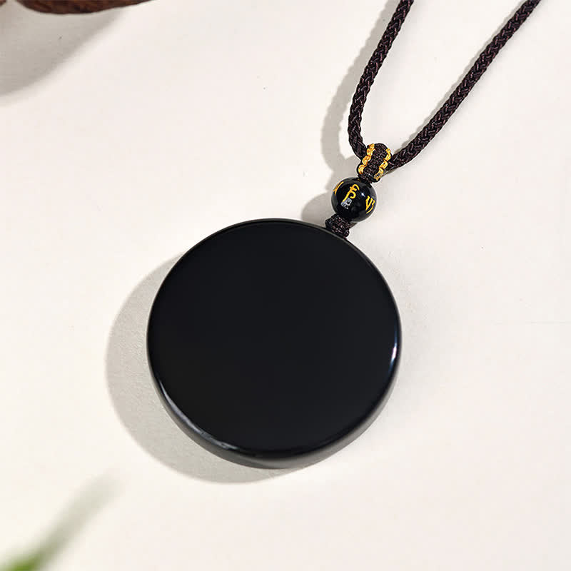 Buddha Stones 黒曜石の丸型プロテクション編み込みロープネックレス - image 10