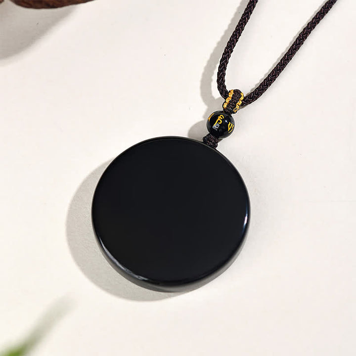 Buddha Stones 黒曜石の丸型プロテクション編み込みロープネックレス - image 10