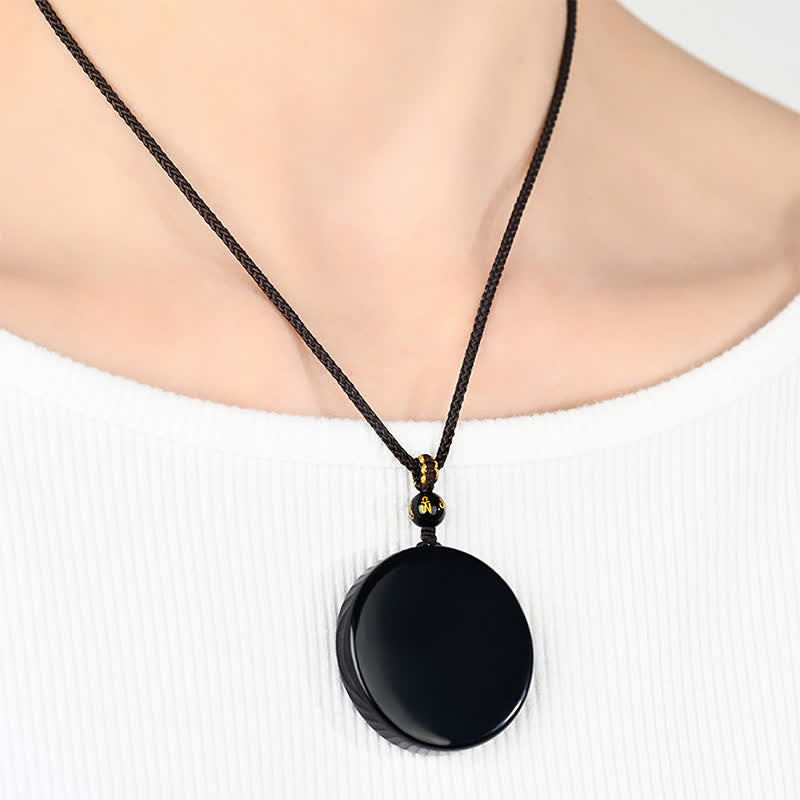 Buddha Stones 黒曜石の丸型プロテクション編み込みロープネックレス - image 13