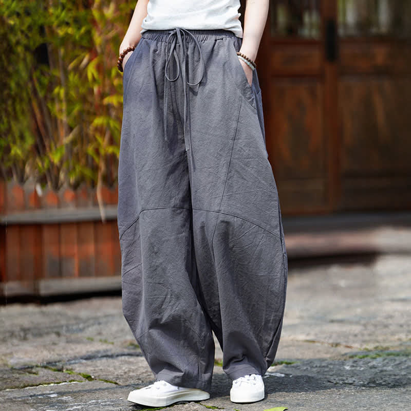 Buddha Stones 夏物カジュアルドローストリング無地コットンクロップドパンツメンズハーレムパンツポケット付き - image 1