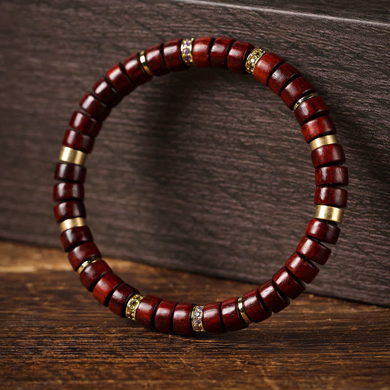 Buddha Stones レッドローズウッドと黒檀を使用した、バレルビーズのミニマリストブレスレット - image 0