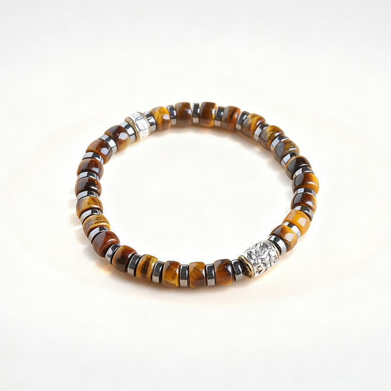 Buddha Stones 天然タイガーアイ アンティークシルバー ライオン 自信ビーズブレスレット - 7.5～7.9インチ（19～20cm） - image 1