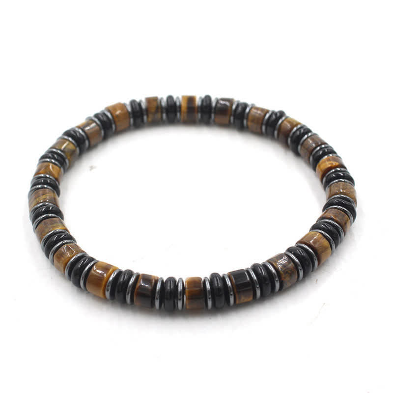 Buddha Stones 黒曜石（ヘマタイト）の手磨きエスニック幸運フラットビーズブレスレット - タイガーアイ（自信♥集中力）（手首周り：15～16cm） - image 0