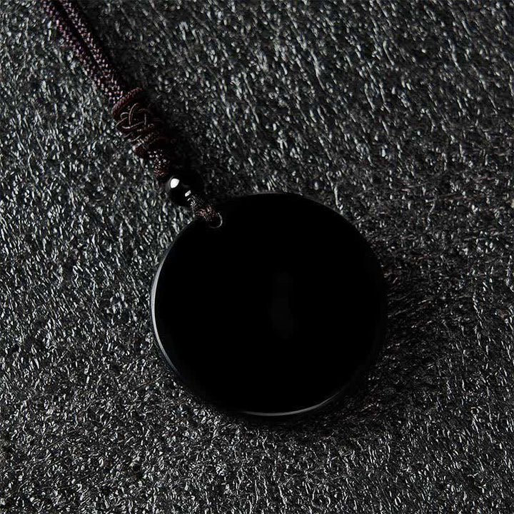 Buddha Stones 黒曜石の丸型プロテクション編み込みロープネックレス - image 7