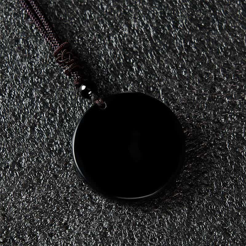 Buddha Stones 黒曜石の陰陽バランスラウンドペンダントネックレス - image 2