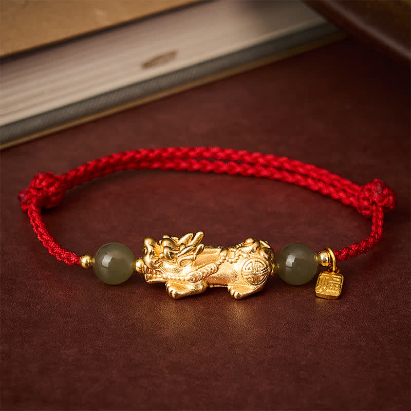 Buddha Stones 銅製貔貅（ひきゅうふ）文字幸運の赤紐ブレスレット - 赤紐（守護♥幸運） - image 0