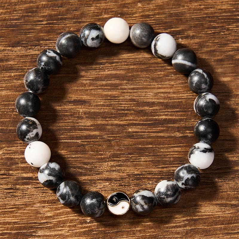 Buddha Stones シャチ瑪瑙の陰陽調和ラウンドビーズブレスレット - image 1
