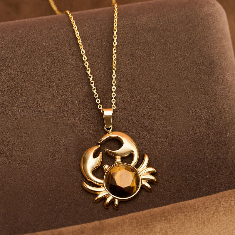 Buddha Stones 金メッキのアメジスト製カニモチーフのインナーピースネックレス - タイガーアイ（自信♥集中力） - image 6