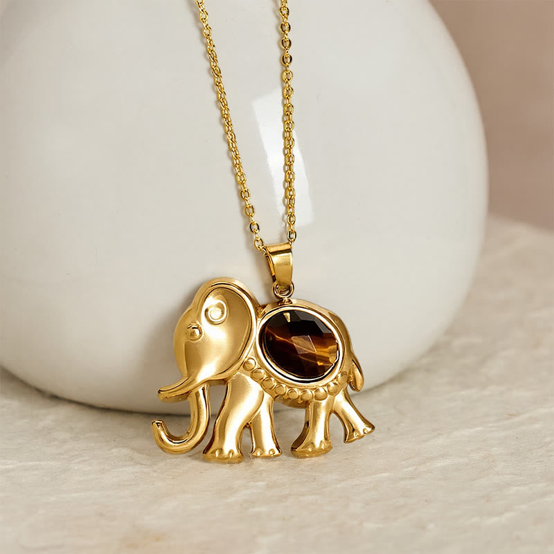 Buddha Stones 金メッキのタイガーアイ象保護ネックレス - image 1