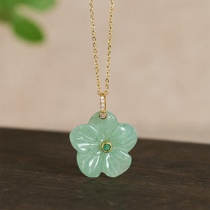 Buddha Stones 天然グリーンアベンチュリン五弁花ポジティブネックレス - image 1