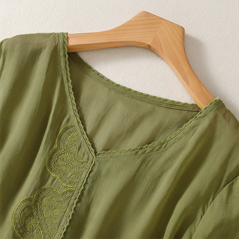 Buddha Stonesカジュアル刺繍パターン レディース Vネックデザイン ハーフスリーブ Tシャツ - image 18