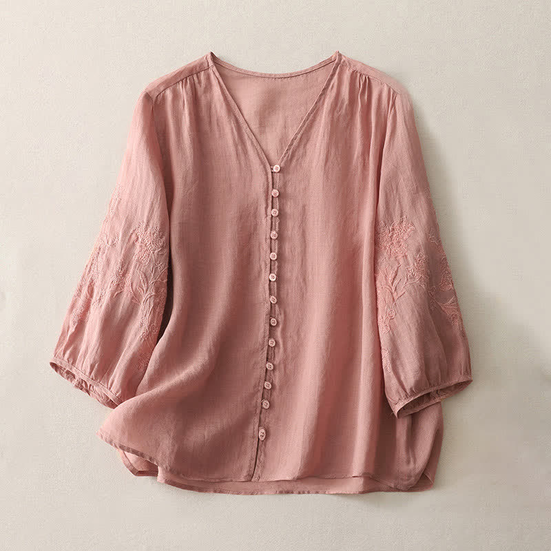 Buddha Stones刺繍入りボタンダウンレディースシャツ - ライトサーモン - US8-10，UK/AU12-14，EU40-42 (2XL) - image 22