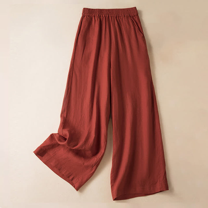 Buddha Stonesカジュアル 無地 レディース ワイドレッグパンツ ポケット付き - オレンジレッド - US12、 UK/AU16、 EU44 (3XL) - image 4