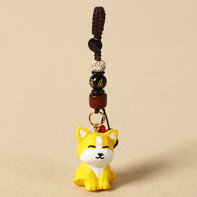 Buddha Stones 木彫りの犬オーム・マニ・パドメ・フム知恵のキーホルダー - オーム・マニ・パドメ・フム・イエロー・ドッグ - image 7