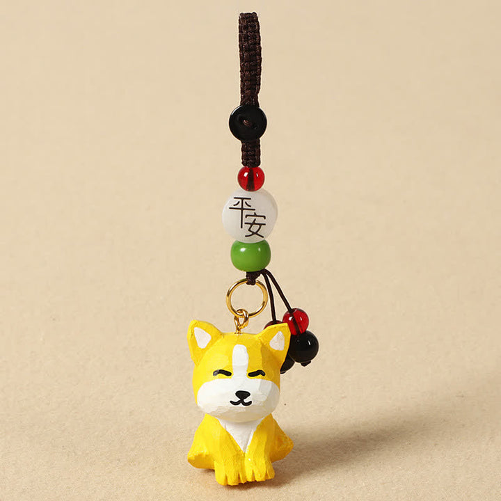 Buddha Stones 木彫りの犬オーム・マニ・パドメ・フム知恵のキーホルダー - セーフイエロードッグ - image 4