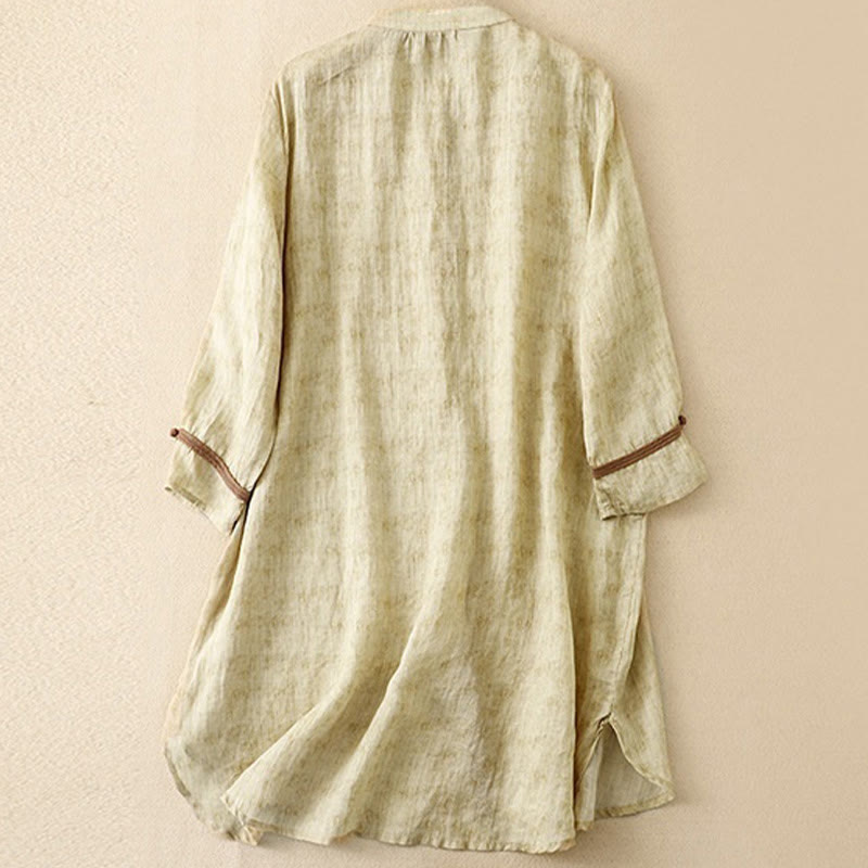 Buddha Stonesサマーカジュアル刺繍スタンドカラーデザイン七分袖ミディドレス - image 8