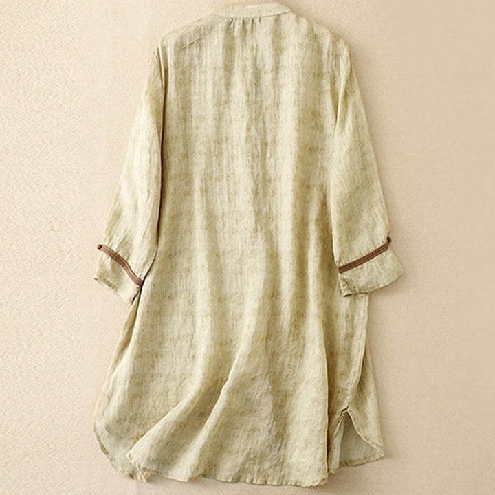 Buddha Stonesサマーカジュアル刺繍スタンドカラーデザイン七分袖ミディドレス - image 8