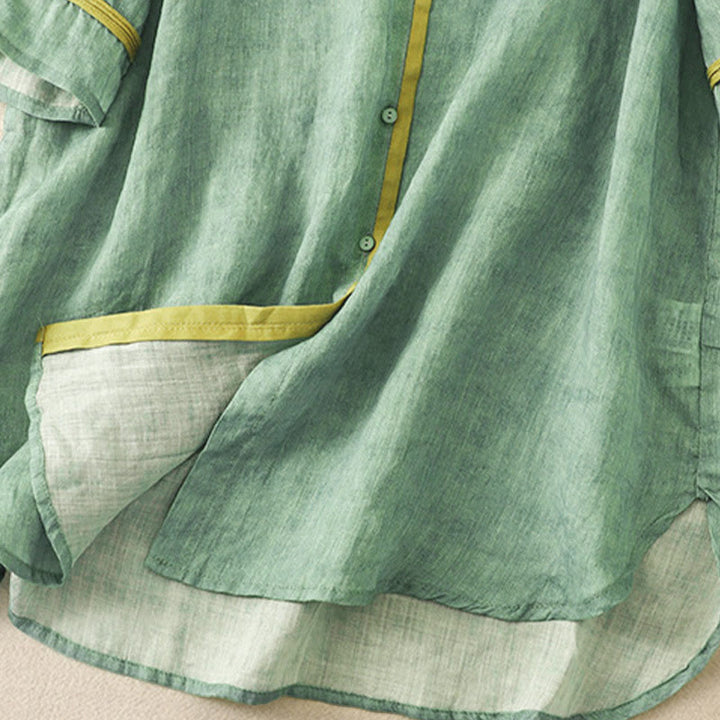 Buddha Stonesサマーカジュアル刺繍スタンドカラーデザイン七分袖ミディドレス - image 3